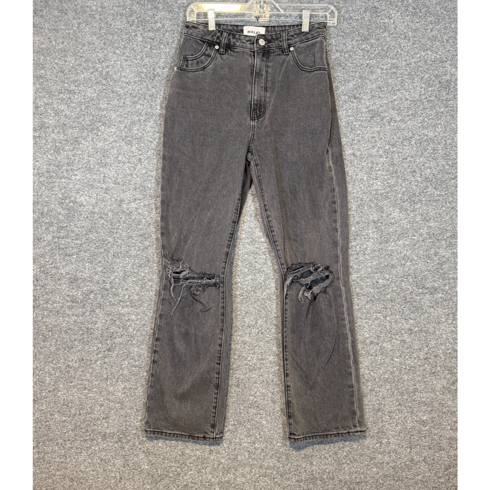 Rollas Jeans Womens 27 Black Denim Original High Rise Straight Distressed Y2K‎